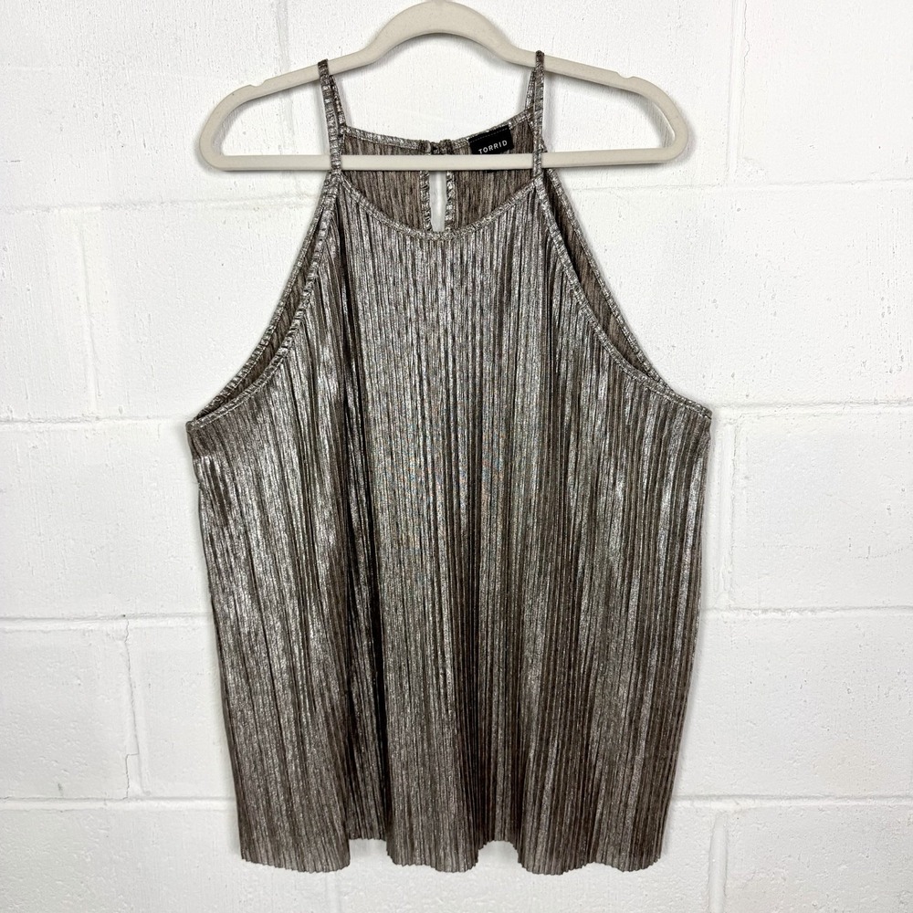 Torrid Gold Metallic Halter Top Plus Size 2 Crinkly Glam Sexy Layers Evening NYE